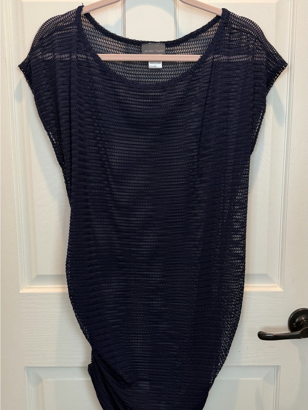 Women’s Jordan Taylor Navy Crochet Swim Coverup Tunic with Ruched Sides